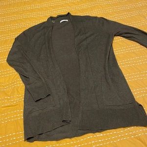 L pink clover forest green open cardigan